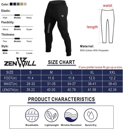 Vista 7 de ZENWILL Pantalones de entrenamiento cónicos para hombre, pantalones deportivos de entrenamiento ajustados con bolsillos con cremallera