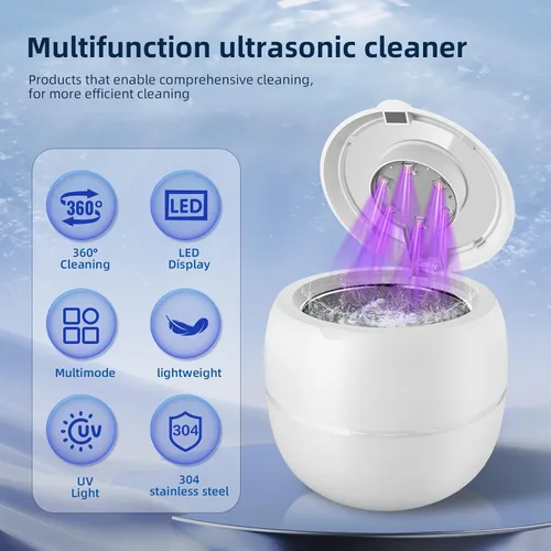 Vista 2 de Limpiador ultrasónico de retenedores de 48 kHz, limpiador ultrasónico para dentaduras, protectores bucales, alineadores, aparatos ortopédicos