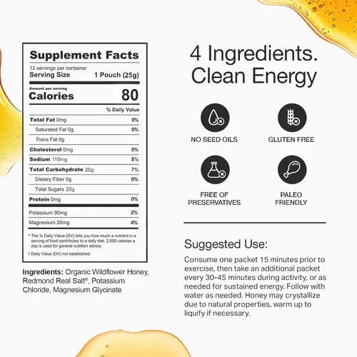 Vista 6 de HNY+ Gel energético de miel orgánica con electrolitos, magnesio, sal marina y potasio, sin gluten y vegano, geles de entrenamiento, para gimnasio