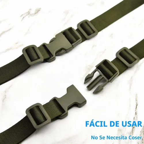 Vista 4 de Juego de correas de hebillas de 1 pulgada con correas de nailon de 10 yardas, 10 hebillas de plástico de liberación lateral rápida, 20 clips Verde