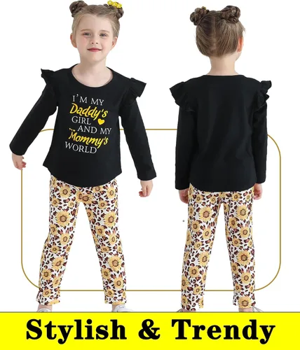 Vista 3 de SUNNY PIGGY Baby Girl Clothes Toddler Girl Outfits Ruffle Infant Baby Girl Fall Winter Clothing Flared Pants Set