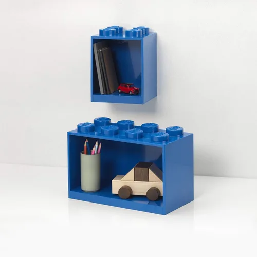 Vista 2 de Room Copenhagen Juego de ladrillos Lego con estantes de caja de 4 pernos y 8 pernos, color azul