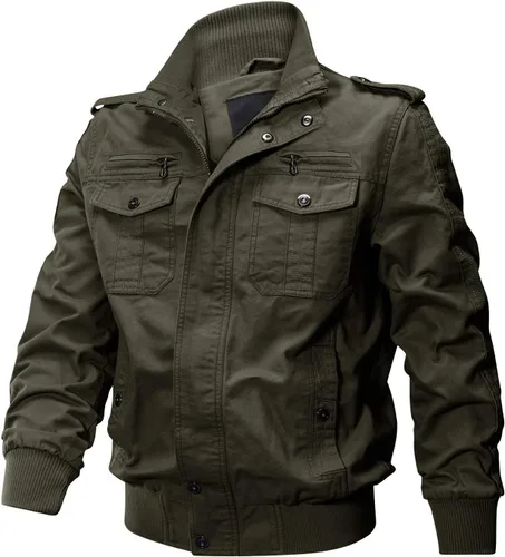 Vista 2 de Crysully - Chaqueta cortavientos para hombre, estilo informal y cuello militar, para primavera-otoño