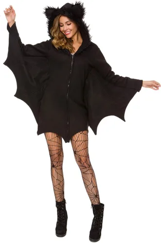 Vista 2 de Halfjuly Disfraz de Halloween para mujer murciélago acogedor animal negro adulto cosplay vestido con cremallera de vampiro