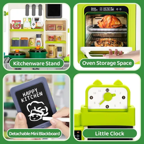 Vista 5 de Juego de cocina para niños, juego de cocina para niños pequeños con sonido y luz, estufa de cocina con vapor, fregadero de juegos, juguete de comida