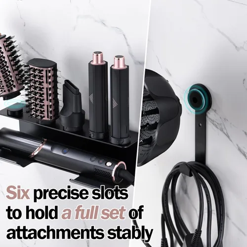 Vista 6 de Affogato Soporte para secador de pelo compatible con Shark FlexStyle, organizador de montaje en pared para accesorios Shark Flex