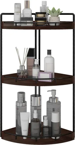 Vista 10 de Dorhors Organizador de baño esquinero de 3 niveles para almacenamiento, bandeja de tocador, organizador de encimera de madera para cocina, baño