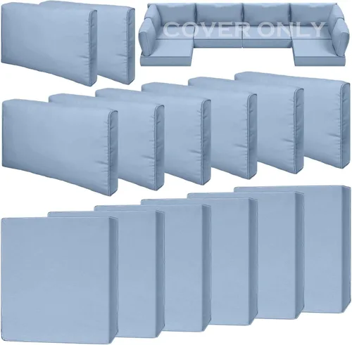 Vista 18 de Juego de 9 piezas de fundas impermeables para cojines de patio al aire libre, juego de reemplazo para muebles de sofá seccional de ratán entretejido