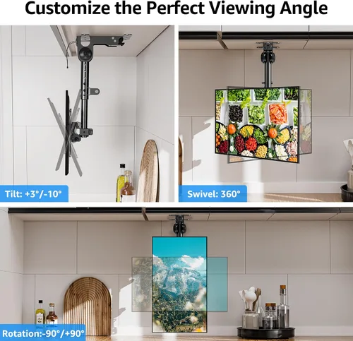 Vista 7 de MOUNTUP - Soporte plegable para debajo del gabinete de TV - Soporte de TV abatible y giratorio, se adapta a pantallas LCD de 13-32" hasta 22 libras