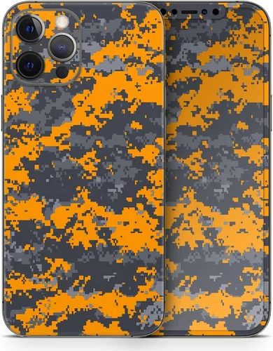 Vista 4 de DesignSkinz Kit de calcomanías de cuerpo completo compatible con iPhone 15 Plus, camuflaje digital naranja y gris