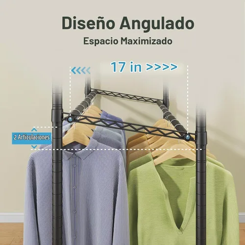 Vista 3 de VIPEK R2 Pro - Perchero enrollable para ropa de 2 lados, resistente con ruedas, estantes ajustables, varillas para colgar, armario portátil