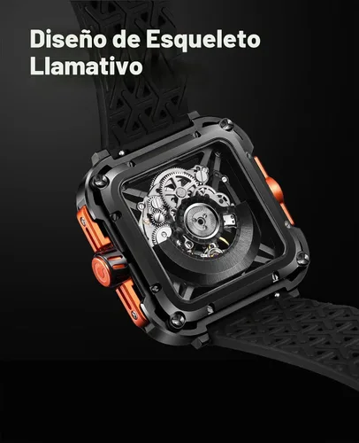 Vista 2 de CIGA Design Reloj mecánico automático de la serie X, inspirado en SUV, diseño antigolpes, cristal de zafiro, analógico, esqueleto con correa