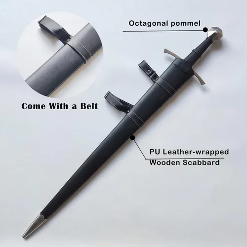 Vista 7 de Medieval Full Tang Spring Steel Knight Arming Sword with Scabbard for Outdoor Use, Practice, Collection