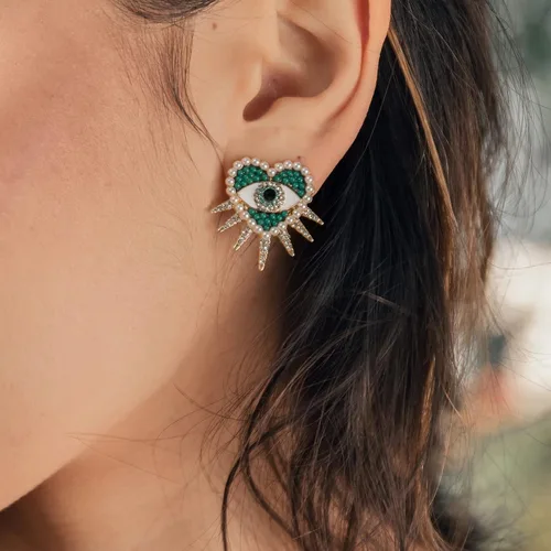 Vista 2 de Aretes contra el mal de ojo, aretes de corazón contra el mal de ojo para mujer, regalos de joyería
