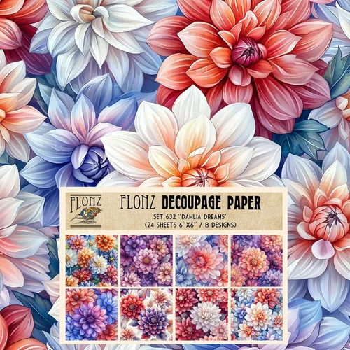 Vista 10 de Paquete de papel Decoupage (24 hojas de 6 x 6 pulgadas), flores índigo: delicados grabados florales azules y blancos inspirados en porcelana clásica