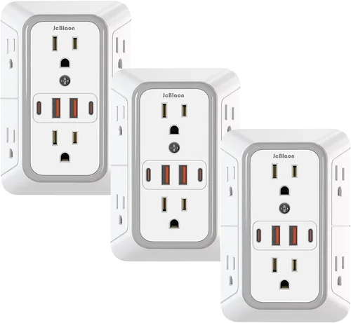 Vista 17 de JcBlaon Extensor de Enchufe Protector de Sobretensiones - Divisor de 6 Salidas con 4 Puertos USB (2 USB C), Expansor de Enchufes Múltiples Cargador