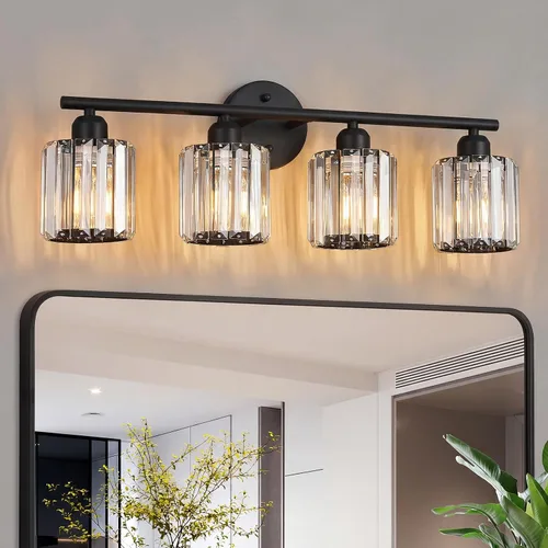 Vista 23 de Moderna lámpara de tocador de cristal de 2 luces, lámpara vertical de baño de níquel cepillado sobre espejo para tocador y lavabo, compatible