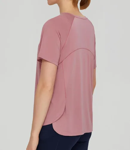 Vista 5 de Dragon Fit Camisetas de entrenamiento ligeras para mujer, de manga corta, cuello redondo, para yoga, camisetas atléticas casuales