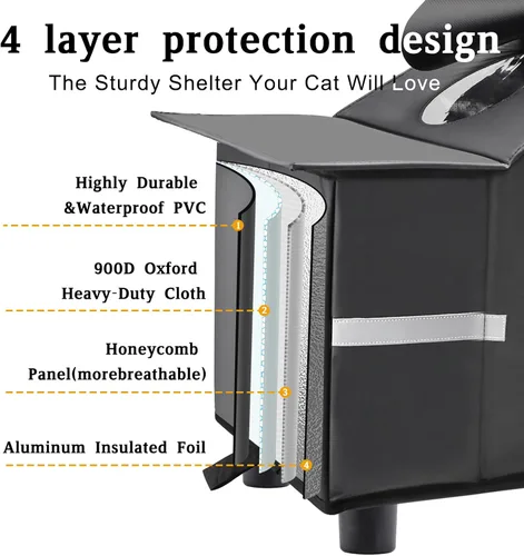 Vista 3 de Casa para gatos al aire libre resistente a la intemperie, refugio aislado para gatos para exteriores con ventana de techo, 100% impermeable, puerta