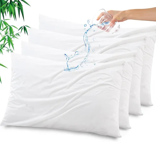 Vista 37 de Funda de almohada impermeable de bambú y rayón de Gogreen, funda de almohada transpirable, protector de almohada refrescante con cremallera, funda