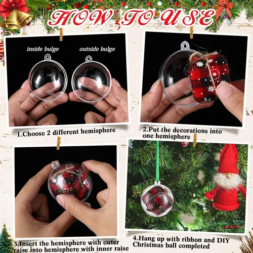 Vista 4 de Liliful 100 adornos de Navidad transparentes de 1.97 pulgadas para colgar, adornos de plástico transparente para manualidades, adornos de bolas