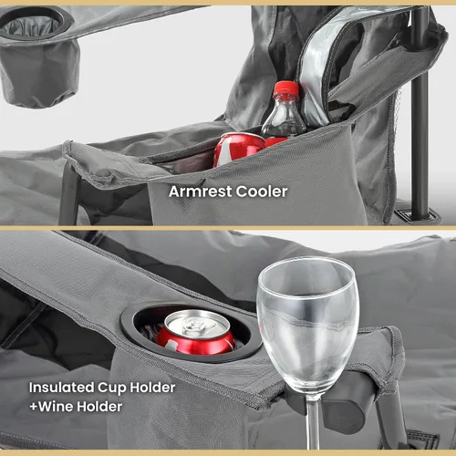 Vista 5 de ARROWHEAD OUTDOOR Paquete de 2 sillas plegables portátiles para acampar con enfriador de 6 latas, portavasos y soportes para copas de vino, bolsa