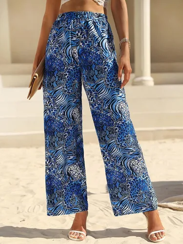 Vista 2 de FDSUFDY Pantalones para mujer con estampado de leopardo y piel de serpiente (color azul, talla M)