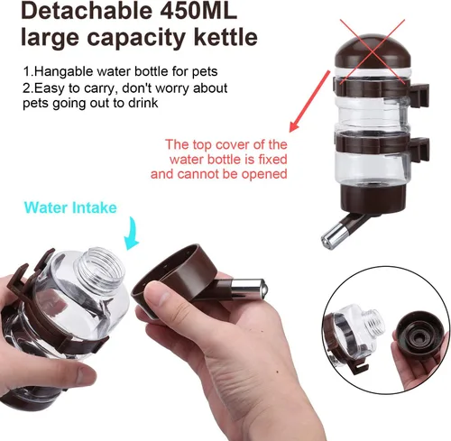 Vista 8 de Dispensador de agua para perreras, sin goteo, contenedor de botella de agua ABS sin BPA 16oz para animales pequeños