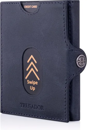 Vista 10 de TRUSADOR Billetera unisex de cuero Valencia pequeña y compacta con bolsillo frontal RFID y bolsillo para monedas, Negro