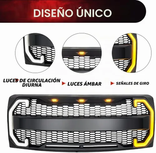 Vista 3 de EOMD Parrilla frontal compatible con F150 2009-2014 con DRL y luces de señal de giro, color negro mate