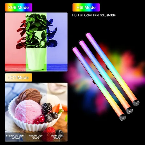 Vista 3 de GVM - Tubo de luz RGB con caja de luz, 2 paquetes de luz de varita de mano de 45 W, tubo de luz LED a todo color de 48 pulgadas, luz de palo