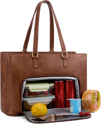Vista 11 de LOVEVOOK Bolsa para Laptop para Mujeres, Bolsa de Mano para Laptop de 15.6 Pulgadas para Mujeres, Bolsas de Mano de Trabajo de Cuero Vintage