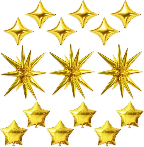 Vista 64 de TONIFUL 4 globos 4D enormes de estrella negra de 22 pulgadas, globos de aluminio de Mylar de estrella explosión para suministros de fiesta, telón