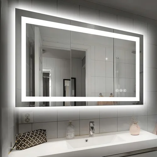 Vista 8 de Hivone - Espejo de baño LED de 24x30 pulgadas con luces, función antivaho, regulable, retroiluminado + iluminación frontal, espejo de tocador