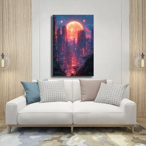 Vista 5 de XAHOR Cyber Y2K Vaporwave Wall Art – Retro Futuristic Poster for Aesthetic Room Decor Canvas Poster Wall Art Decor Print Picture Paintings for