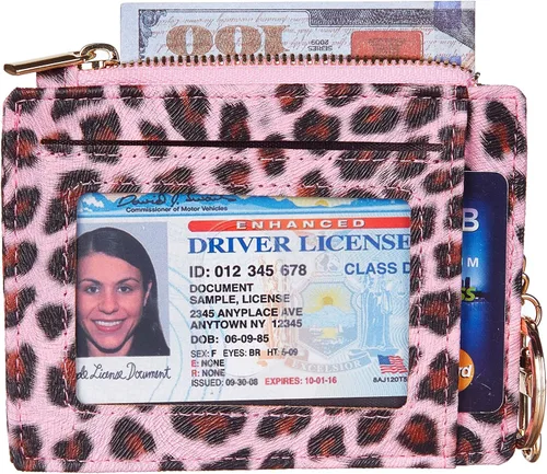 Vista 3 de Sodsay Estuche para tarjetas, cartera delgada con bolsillo frontal, para mujer, sujetatarjetas con llavero