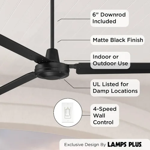 Vista 3 de Ventilador de 72 pulgadas Velocity negro mate húmedo moderno para interiores y exteriores con control de pared
