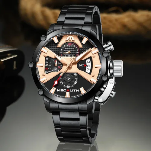 Vista 9 de MEGALITH Reloj para hombre de 1.772 in de acero inoxidable, cronógrafo, resistente al agua, analógico, de cuarzo, con fecha, resistente