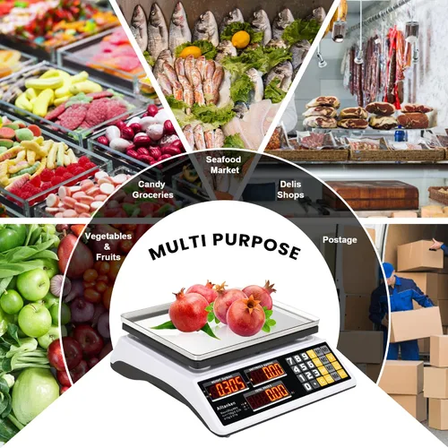 Vista 8 de Báscula comercial de alimentos de 88 libras y 66 libras, calculadora de precios, conteo preciso y pantalla LED doble, báscula digital de cálculo