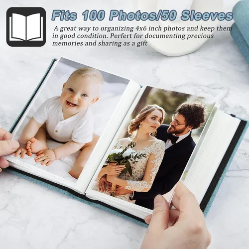Vista 3 de Paquete de 2 álbumes de fotos de 4 x 6, mini álbum de fotos pequeño de 4 x 6 pulgadas, 100 bolsillos para libro de fotos, mini libro de fotos, Azul