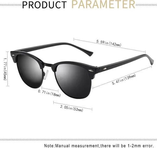 Vista 5 de KANASTAL Gafas de sol polarizadas sin montura semi para hombres y mujeres, montura clásica con montura UV400