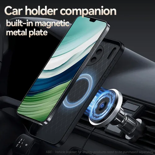 Vista 2 de Kepuch Funda compatible con Huawei Mate 50 Pro - Soporte magnético de grano de litchi Cubierta de placa de metal incorporada - Negro Negro