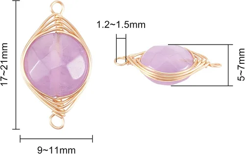 Vista 3 de LiQunSweet 10 piezas de eslabones de piedras preciosas de cristal de amatista natural, enlaces envueltos en alambre con alambres de latón dorado