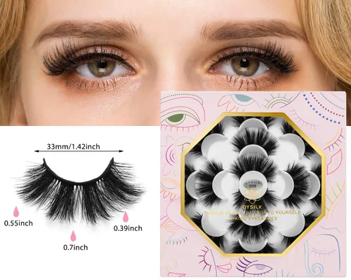 Vista 3 de DYSILK Pestañas postizas naturales de visón 6D, aspecto dramático, pestañas postizas esponjosas, extensión de maquillaje, pestañas largas hechas a