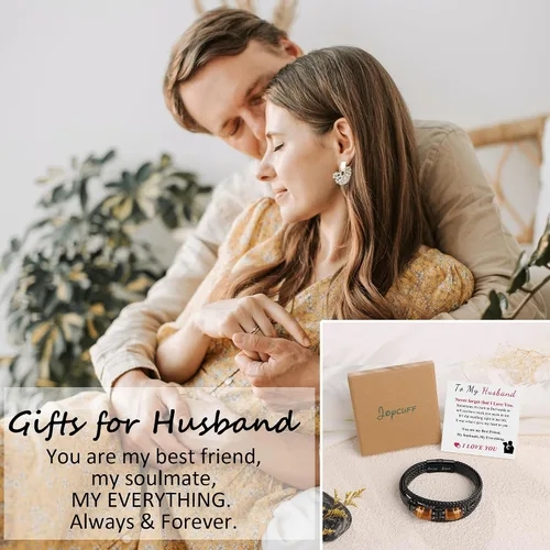 Vista 7 de JoycuFF Pulseras de cuero trenzado marrón para hombre, regalos para papá, novio, marido, hijo, nieto, hermano, para siempre, para el día del padre