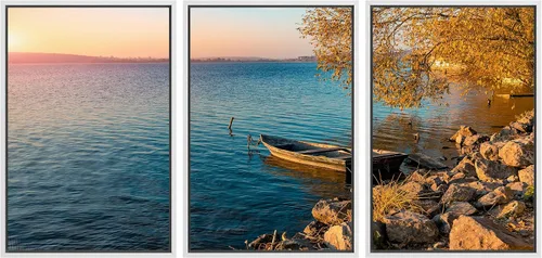 Vista 16 de wall26 Lienzo enmarcado para pared, juego de arte de puesta de sol junto al lago, escena tranquila junto al agua, fotografía, realismo, paisaje