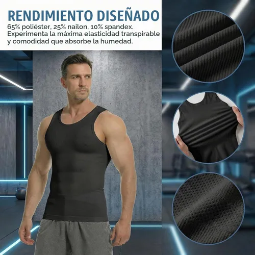 Vista 5 de Camiseta de compresión para hombre, chaleco sin costuras de 2 Pack negro