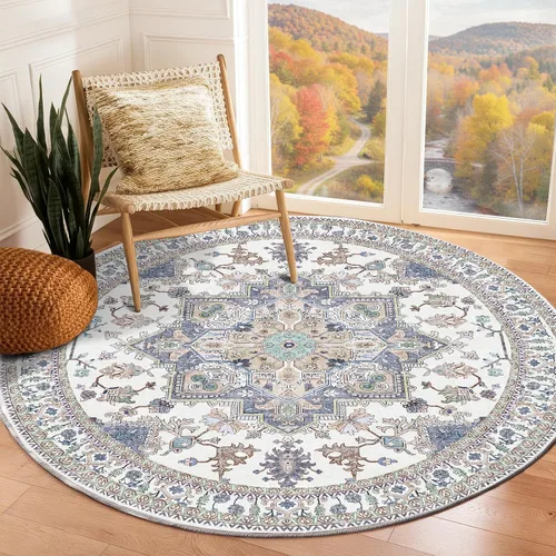 Vista 212 de OPPODREAM Alfombras suaves, pequeñas y lavables con parte trasera antideslizante, alfombra de cachemira sintética de pelo bajo, 2 x 3 pies, azul