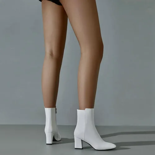 Vista 6 de Caradise Botas de tacón alto y grueso para mujer con cremallera y punta cuadrada