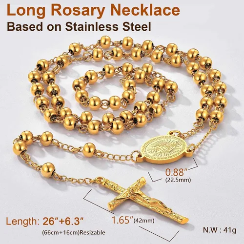 Vista 5 de ChainsProMax Collar con rosario de Virgen MaríaSan Cristóbal y San Miguel para mujer, foto personalizadatexto disponible-Envía caja de regalo